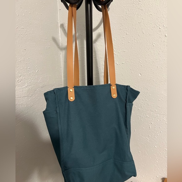 FEED PROJECTS Canvas French Market Tote Bag Carryall Sea Blue Green - Picture 2 of 4